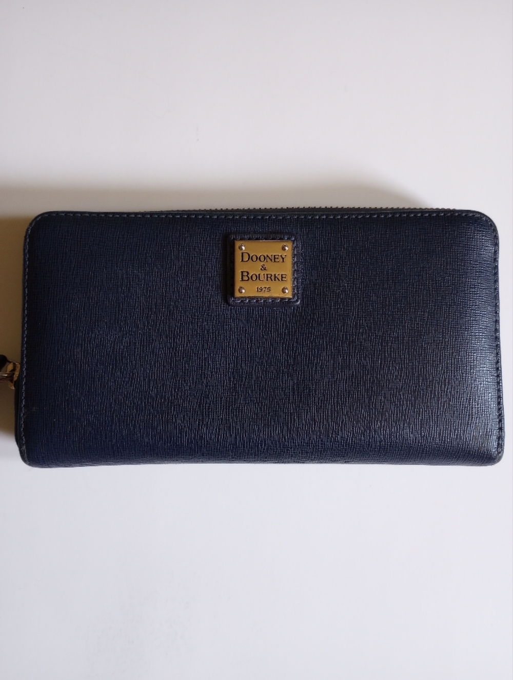 Dooney & Bourke Navy Blue Leather Textured Long Zip Wallet.